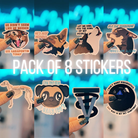 Veterinary Sticker Pack of 8 | Gifts for Vet Tech Week 2024, Vet Assistant Week 2024 | Variety Pack of 8 Veterinary Stickers